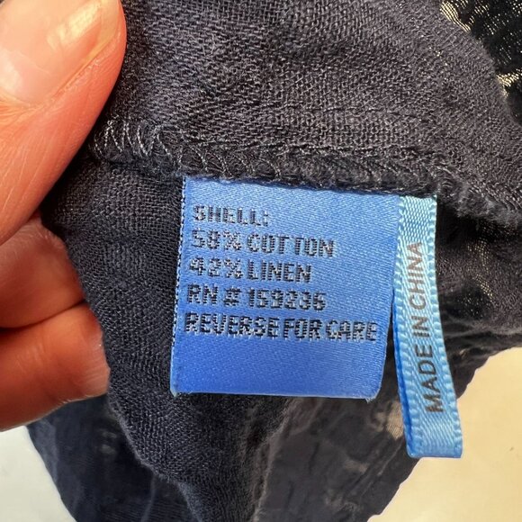 J. McLaughlin Ushi Linen-Blend Blouse Button Front 3/4 Sleeve Semi Sheer Navy S - Picture 10 of 11